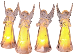 Conjunto De 4 Estátuas Anjos Em Acrílico Brilhantes Com Led Para