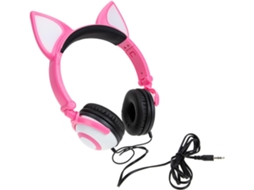 Fones De Ouvido Hemobllo Com Orelhas Gato, Luz Led, Rosa, Estilo Desenho Animado, Ideais Para Viagens E Aprendizado