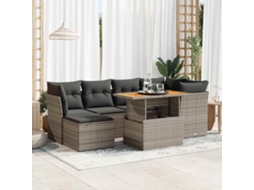 Vidaxl 7 Pcs Conjunto Sofás P/ Jardim C/ Almofadões Vime Pe Cinzento