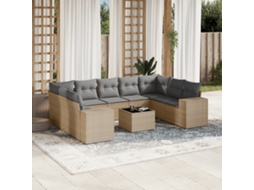 Vidaxl 10 Pcs Conjunto De Sofás P/ Jardim Com Almofadões Vime Pe Bege