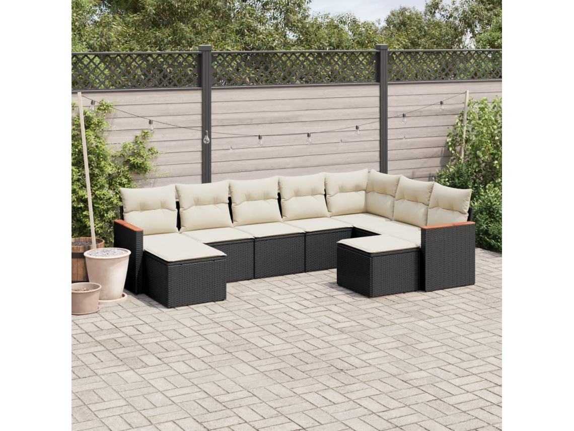 Vidaxl 9 Pcs Conjunto De Sofás P/ Jardim C/ Almofadões Vime Pe Preto