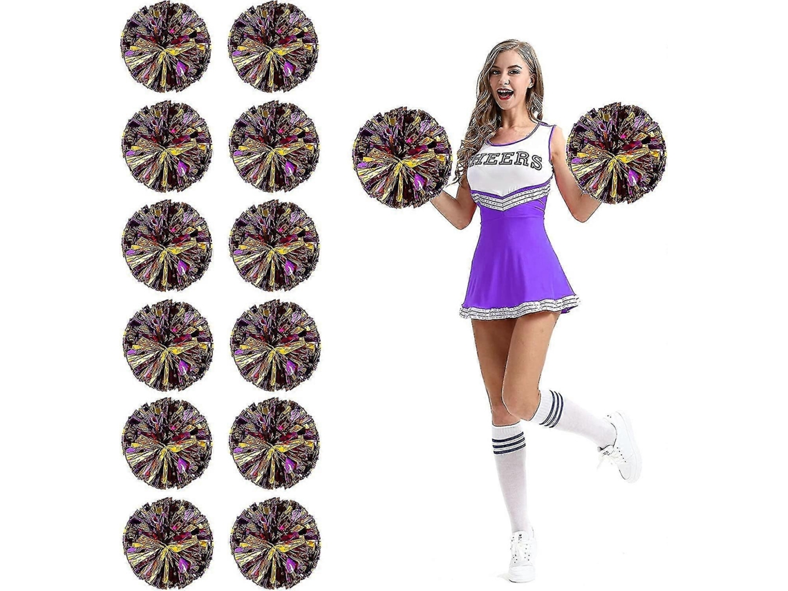 Rebe-12 Pompones De Porrista Com Buracos Para Dedos De Lâmina Metálica De Pet Leve Para Desportos E Festa Oro Púrpura Medium