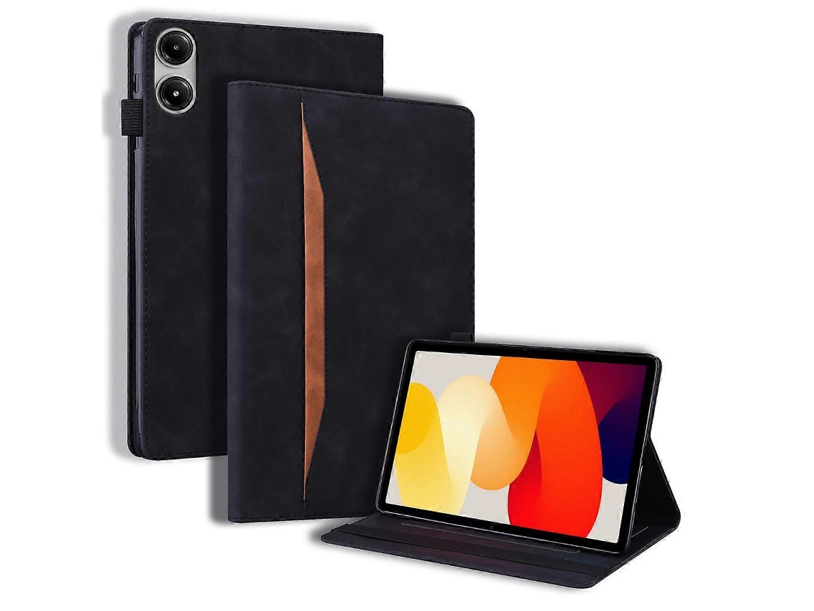 Capa protetora de couro sintético preta Hengrongshen para tablet Xiaomi Redmi Pad 2 com suporte para cartão