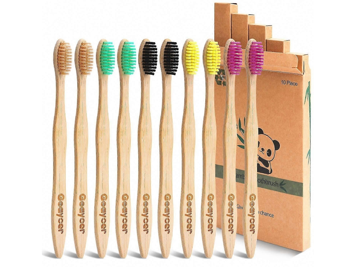 Escovas De Dentes De Bambu, 10 Unidades, Cerdas Médias, Biodegradáveis E Sustentáveis