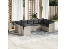 Vidaxl 9 Pcs Conj. Sofás Jardim Com Almofadões Vime Pe Cinzento-claro