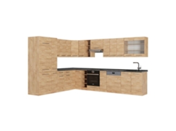 Cozinha Em Ângulo Fame Line, 347x46cm Sem Pt, Carvalho De Força Dourado, Carvalho De Força Dourado, Vicco