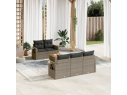 Vidaxl 6 Pcs Conjunto Sofás De Jardim Com Almofadões Vime Cinzento