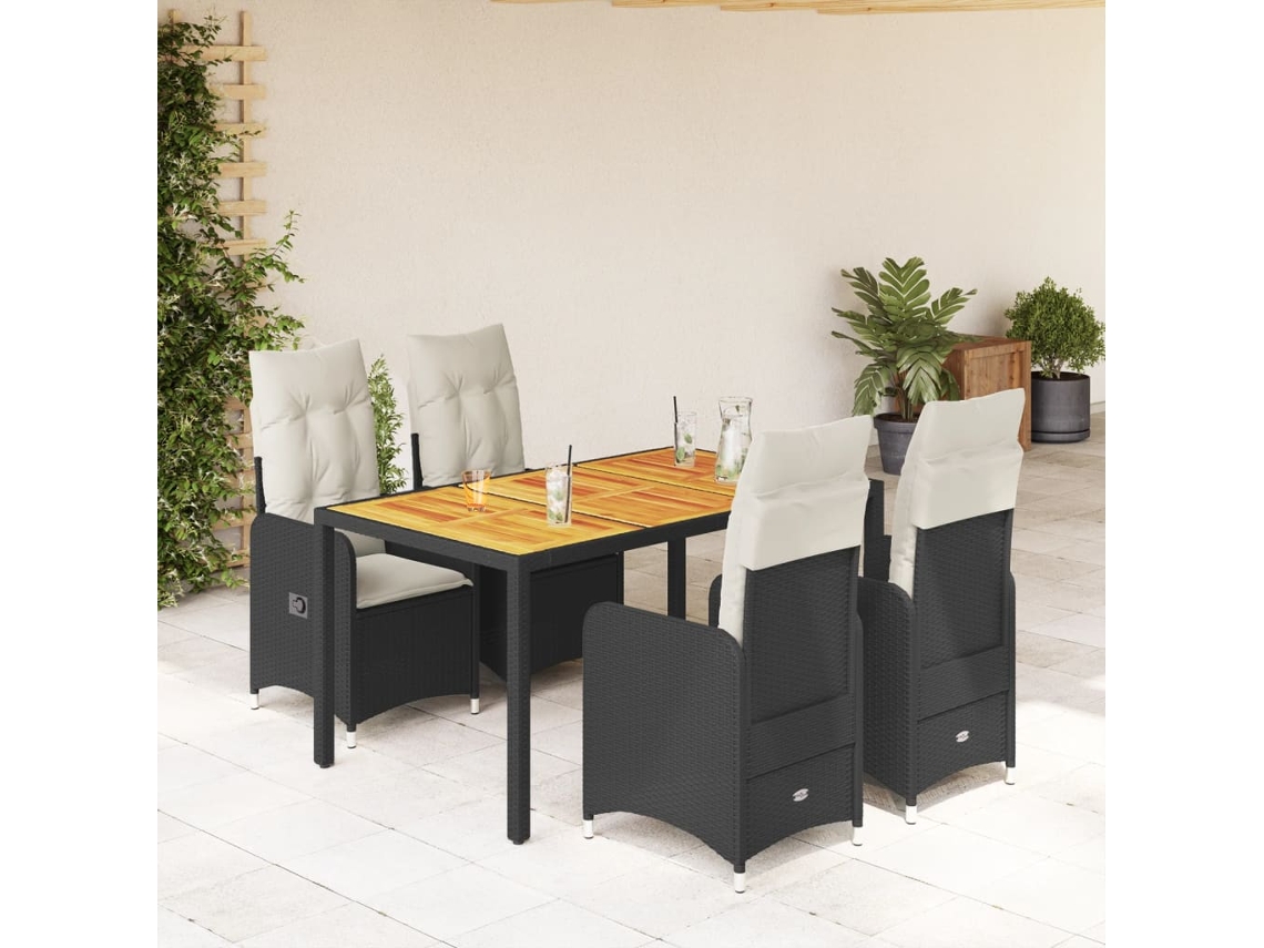 Vidaxl 5 Pcs Conjunto Bistrô De Jardim C/ Almofadões Vime Pe Preto