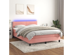 Cama Box Spring C/ Colchão/led 140x200 Cm Veludo Rosa