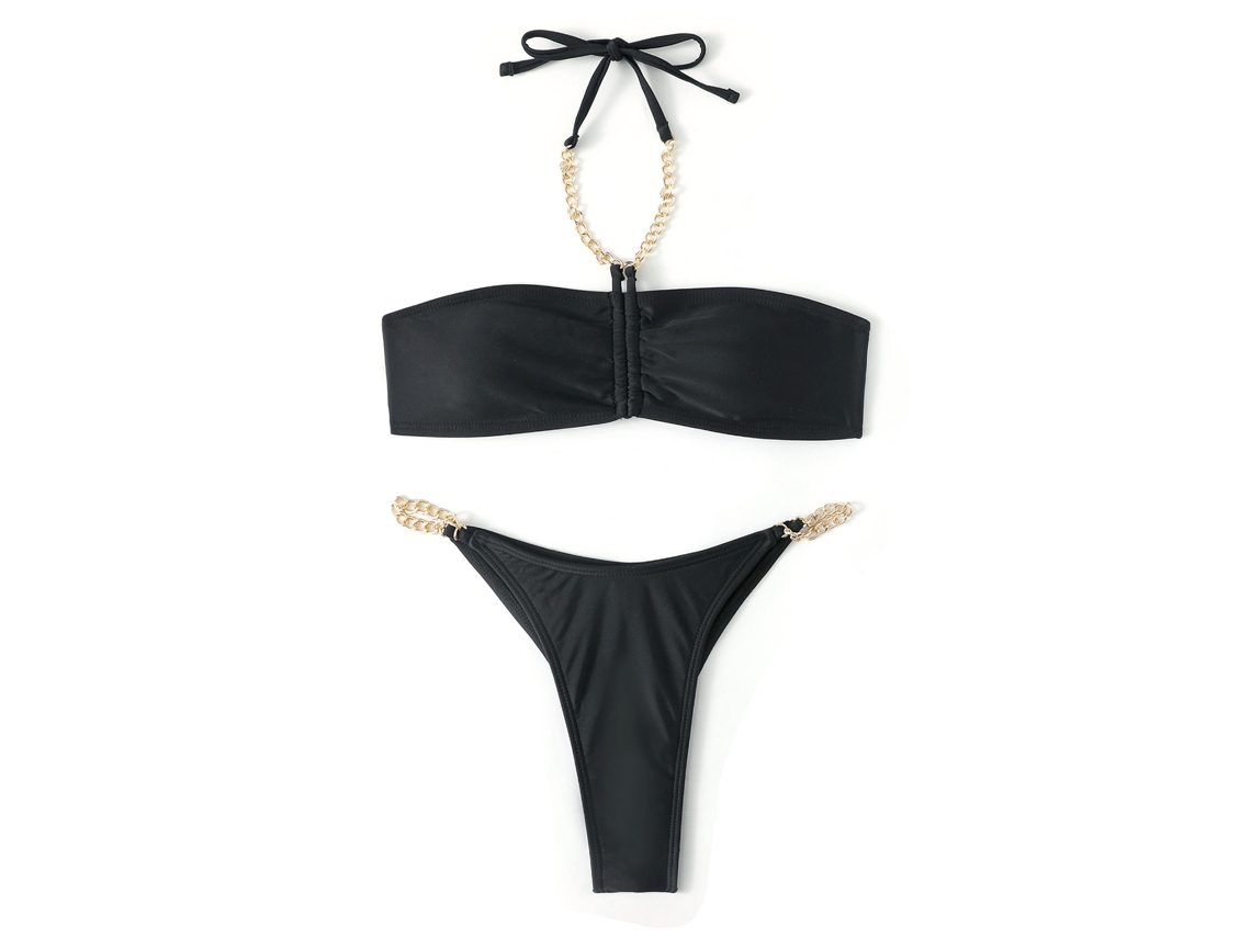 Biquíni Push Up Preto com Corrente Dourada Tamanho S