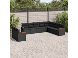 Vidaxl 10 Pcs Conjunto Sofás De Jardim C/ Almofadões Vime Pe Preto