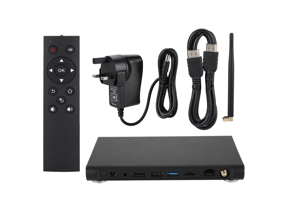 TV Stick com reprodutor de mídia 4K, Android, Quad Core, 2 GB de RAM e 8 GB de armazenamento.