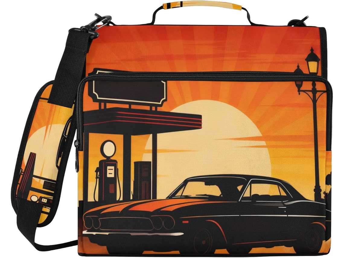 Pasta Organizadora para Posto de Gasolina Sunset, 3,8 cm x 1,5 Polegadas, 3 Anéis com Tira, Diversas Opções de Bolsas, Organizador