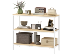 Console Corredor 3 Prateleiras, Pernas Metal, Natural e Branco