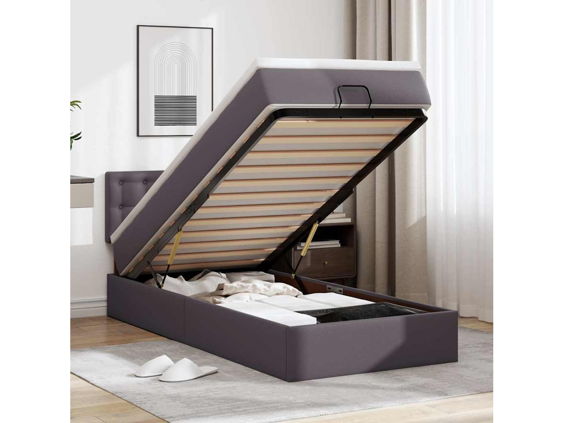 Moldura De Cama Síriaxl Otomana Com Colchão Cinza 90x190cm Couro Falso