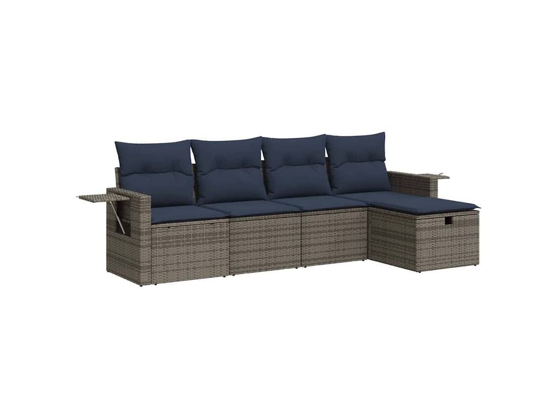 Conjunto de 5 Sofás de Jardim com Almofadões Vime Pe Cinzento MAISON EXCLUSIVE (5 pcs)