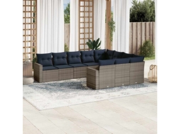 Vidaxl 10 Pcs Conjunto Sofás P/ Jardim C/ Almofadões Vime Pe Cinzento