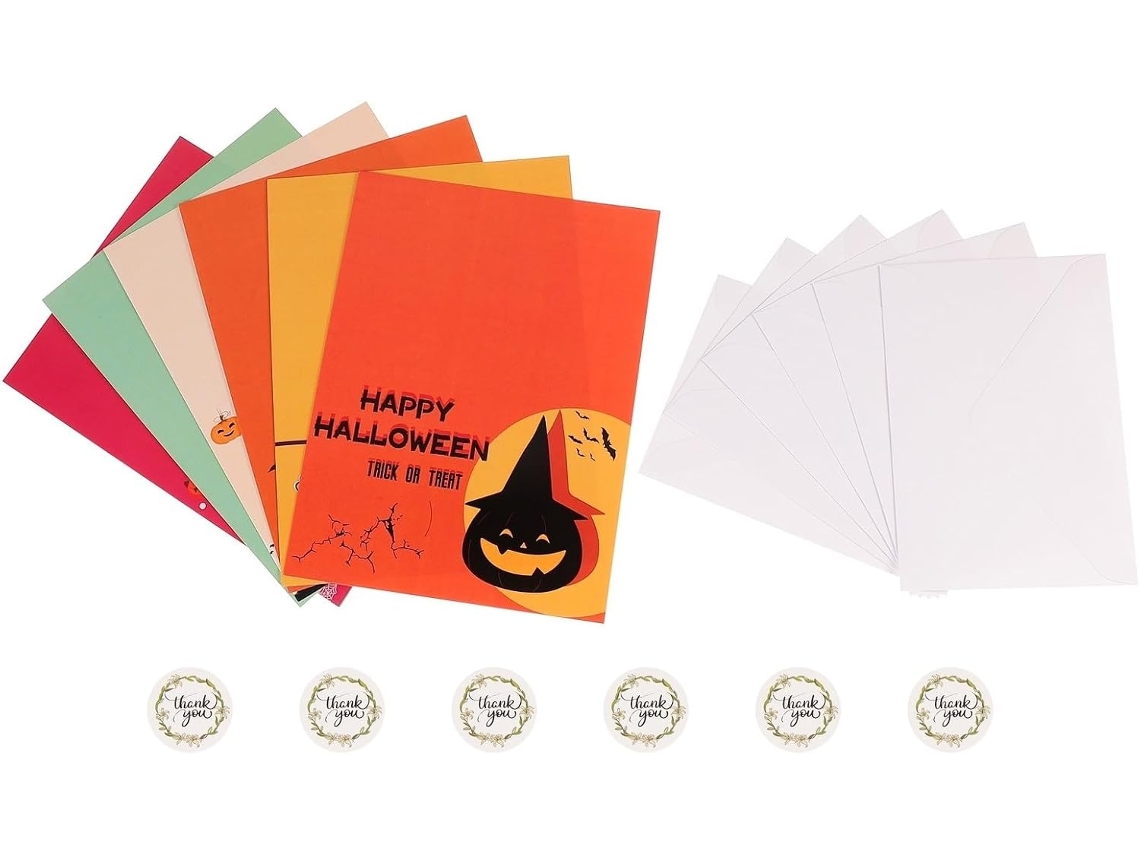 Pacote Com 12 Cartões De Halloween, Em Papel, Com Envelopes.