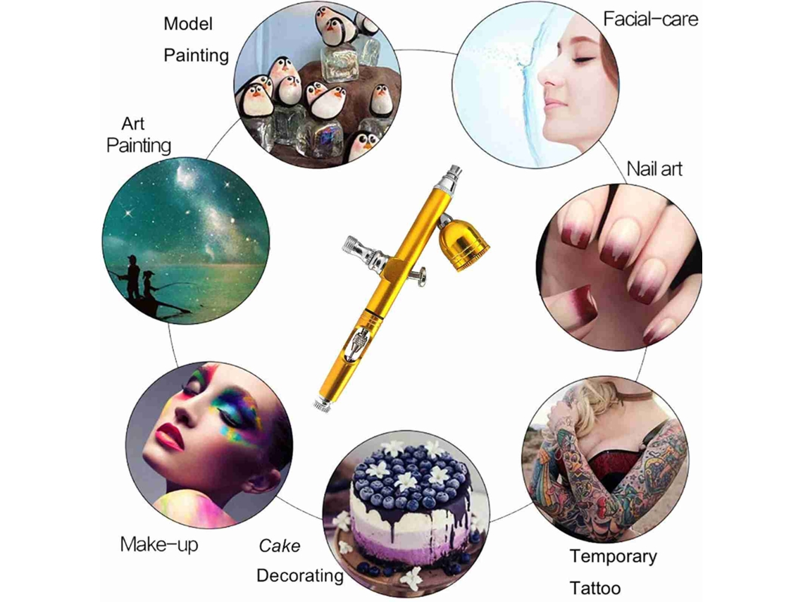 Pistola De Aerógrafo Portátil De Mão Com Acessórios Bico 0.3mm Para Maquiagem Fx Tatuagem Pintura Hidratação