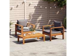 Vidaxl 3 Pcs Conjunto De Sofás De Jardim Com Almofadões Acácia Maciça