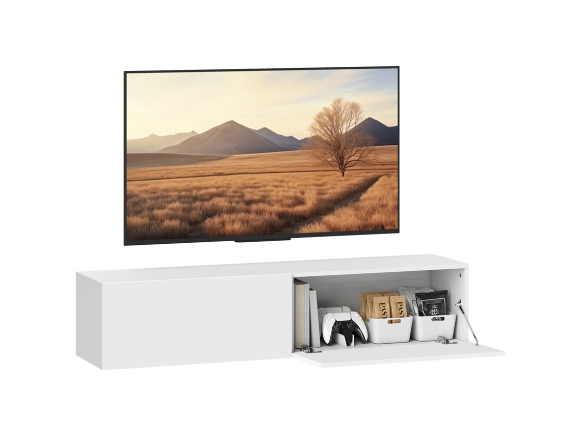 Móvel De Tv Suspenso Pangivo Com 2 Portas Para Televisores Até 65 Polegadas Branco 140x33x29,8 Cm