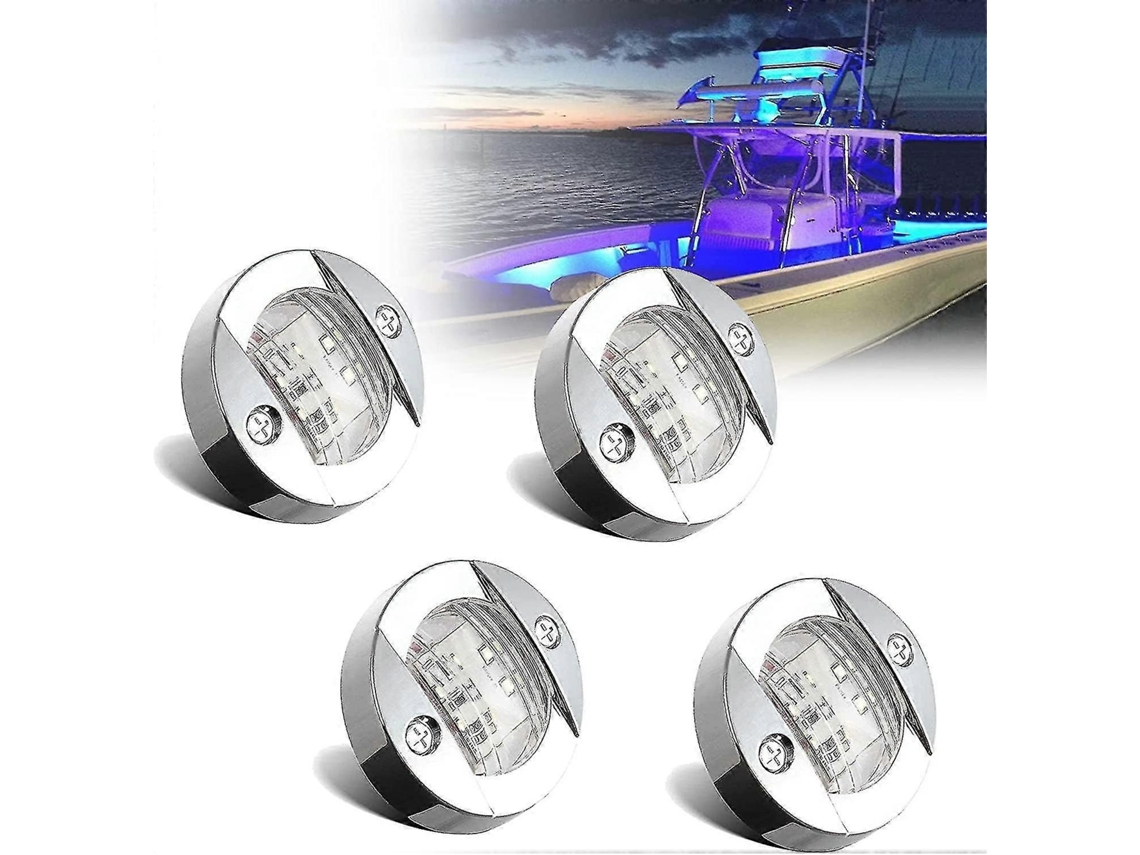 Rebe 4 Luzes de LED para Barco, 12V à Prova d'Água IP67 com Faixas de Navegação, Cor Azul