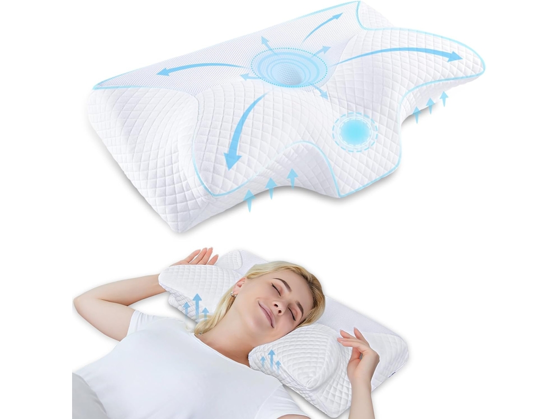 Lurelia Travesseiro Cervical, Espuma Viscoelástica, Ergonómico, Ortopédico, Capa Lavável, Para Dormir De Lado, Natural
