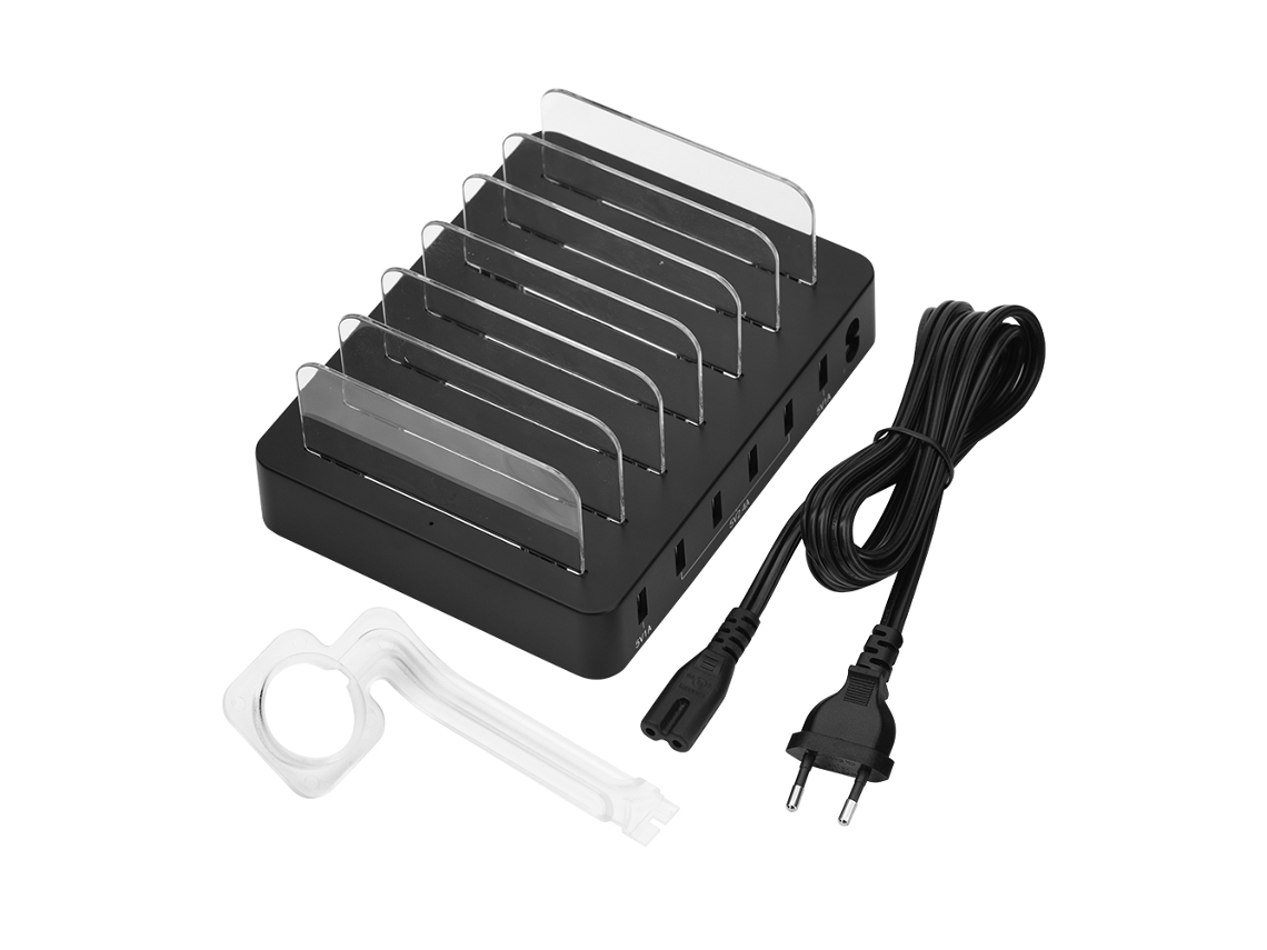 Carregador USB com seis portas e suporte para relógio EOOCOO