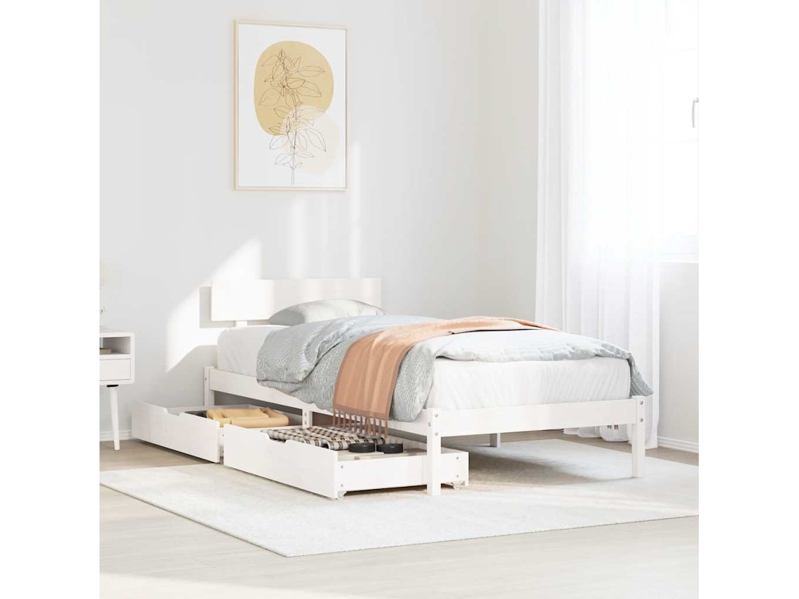 Vidaxl Cama Sem Colchão 90x190 Cm Madeira De Pinho Maciça Branco
