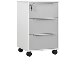 Unidade de Mesa com Rodas com 3 Gavetas e Trava de Lima Branca e 40 X 40 X 63,5 Cm Cinza