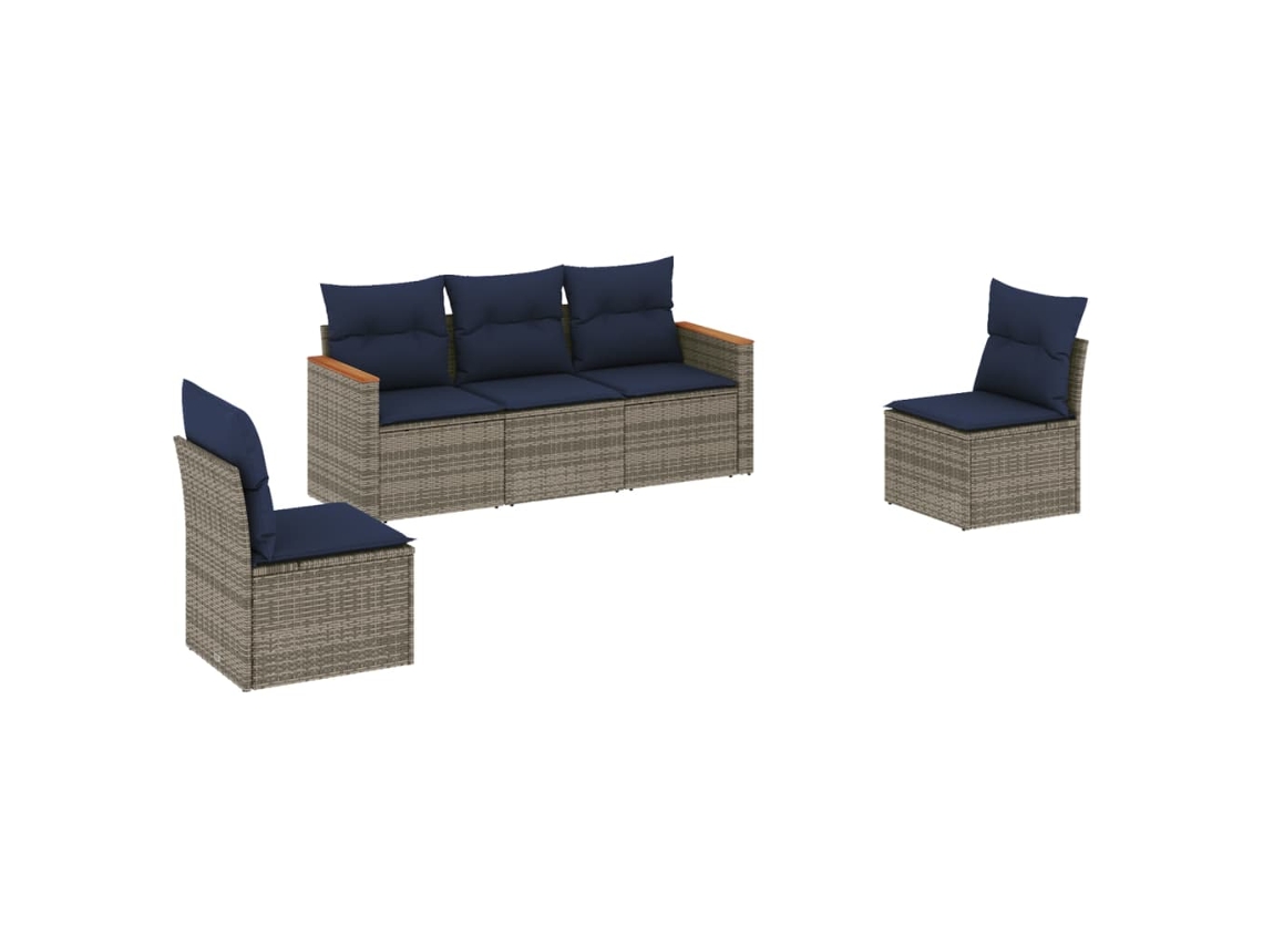 Conjunto de Sofá de Jardim, 5 Peças, Almofadas, Rattan Cinza MAISON EXCLUSIVE