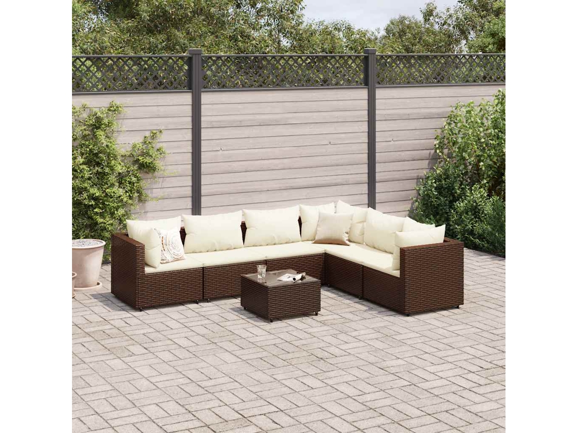 Pcs Conjunto Lounge De Jardim C/ Almofadões Vime Pe Castanho Dkd Home Decor