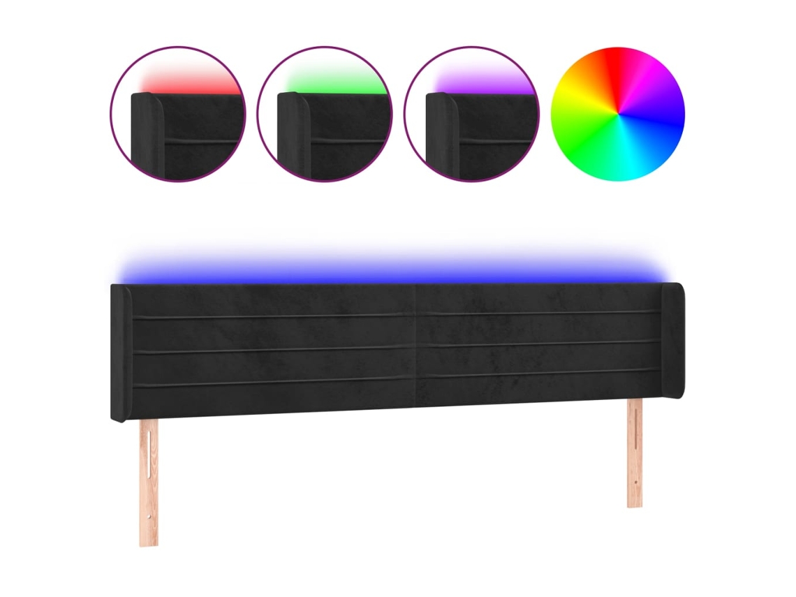 Led Headboard, Led Headboards Vidaxl Preto Veludo (163 X 16 X 78/88 Cm)