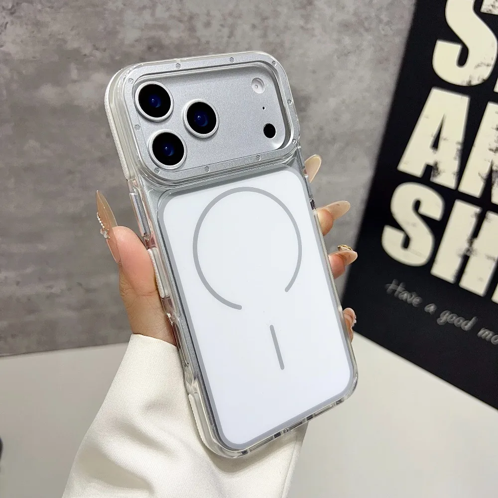 (iphone 17, Branco) Capa Transparente Com Moldura Para Iphone, Compatível Com A Tampa Traseira Magnética Magsafe.