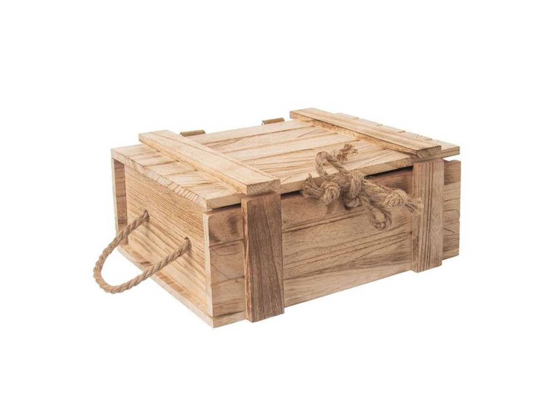 Caixa De Armazenamento Em Madeira Orion 30x21x12 Cm Tampa E Alças Em Corda