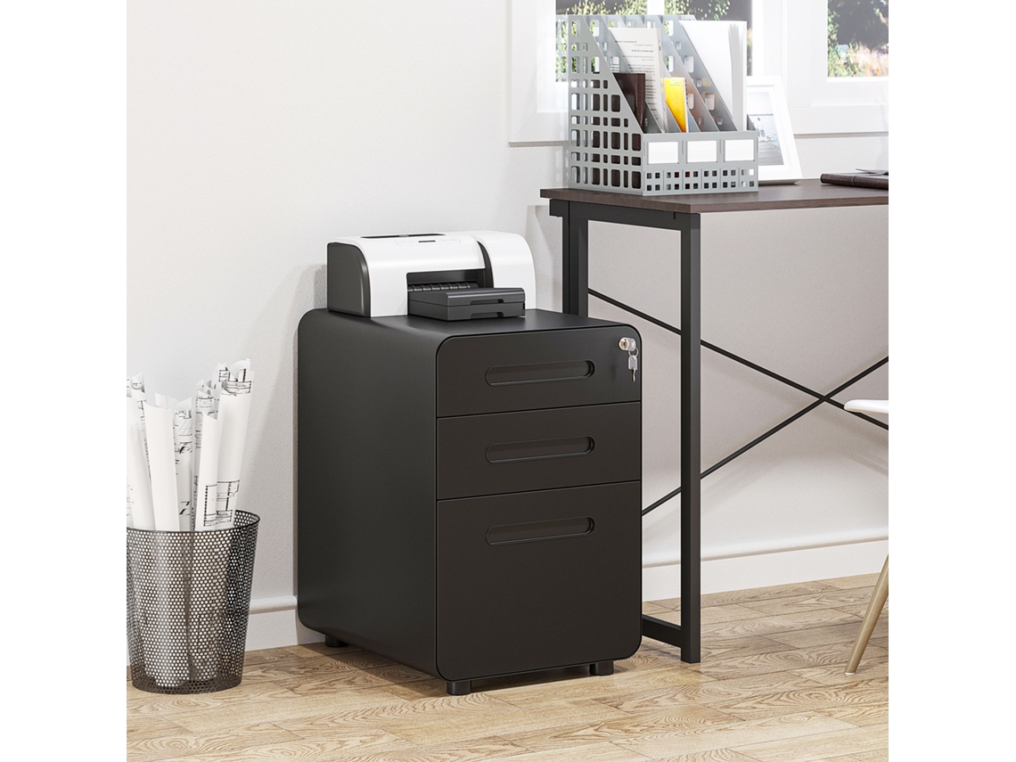 Armário de arquivo com 3 gavetas em aço preto 39x48x59cm Ideal para escritório e home office Liptaptyn