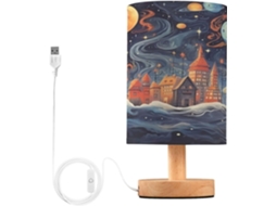 Luminária De Cabeceira Led Planet And Home Para Quarto, Luminária De Leitura Com Cúpula Tecido, Base De Madeira E Porta
