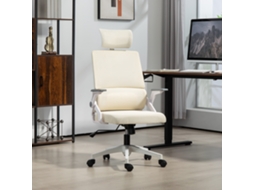 Cadeira de Escritório Malha Giratória com Altura e Apoio para a Cabeça Ajustáveis 58x61x102 119 Cm Bege