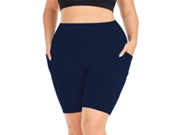 Shorts De Ioga Femininos Plus Size - Com Bolsos - 2xl Azul Siurn