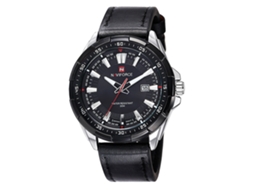 Relógio Masculino de Couro com Quartzo, Resistente À Água 3atm e Calendário Naviforce (branco e Preto)