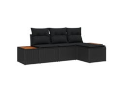 Vidaxl Conjunto De Sofá De Jardim 4 Unid. Preto Vime Pe