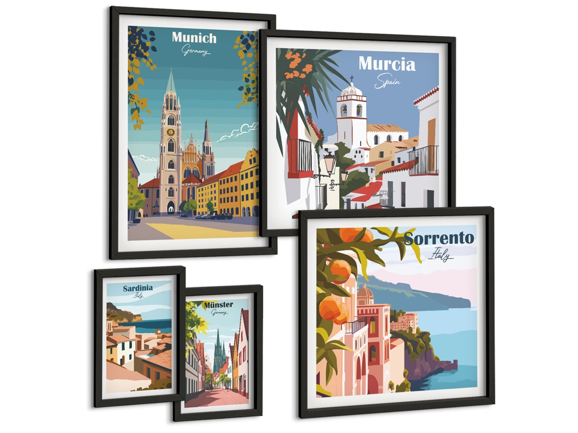 Conjunto De Pinturas Cidades Europeias Arquitetura Espelharte (5 Peças)