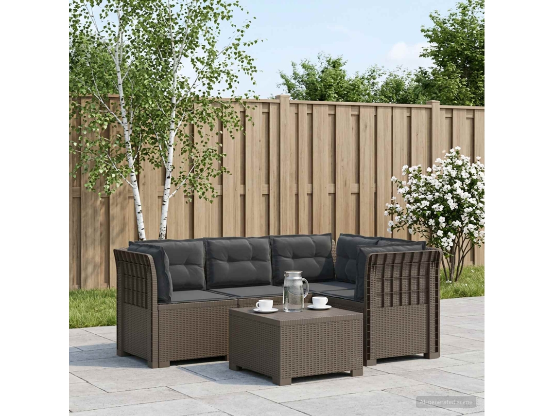 Vidaxl Sofá De Jardim Para 4 Pessoas Com Almofadas Visual Rattan Pp