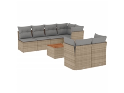 Conjunto de 8 Sofás Jardim com Almofadões Vime Pe Bege Misturado MAISON EXCLUSIVE