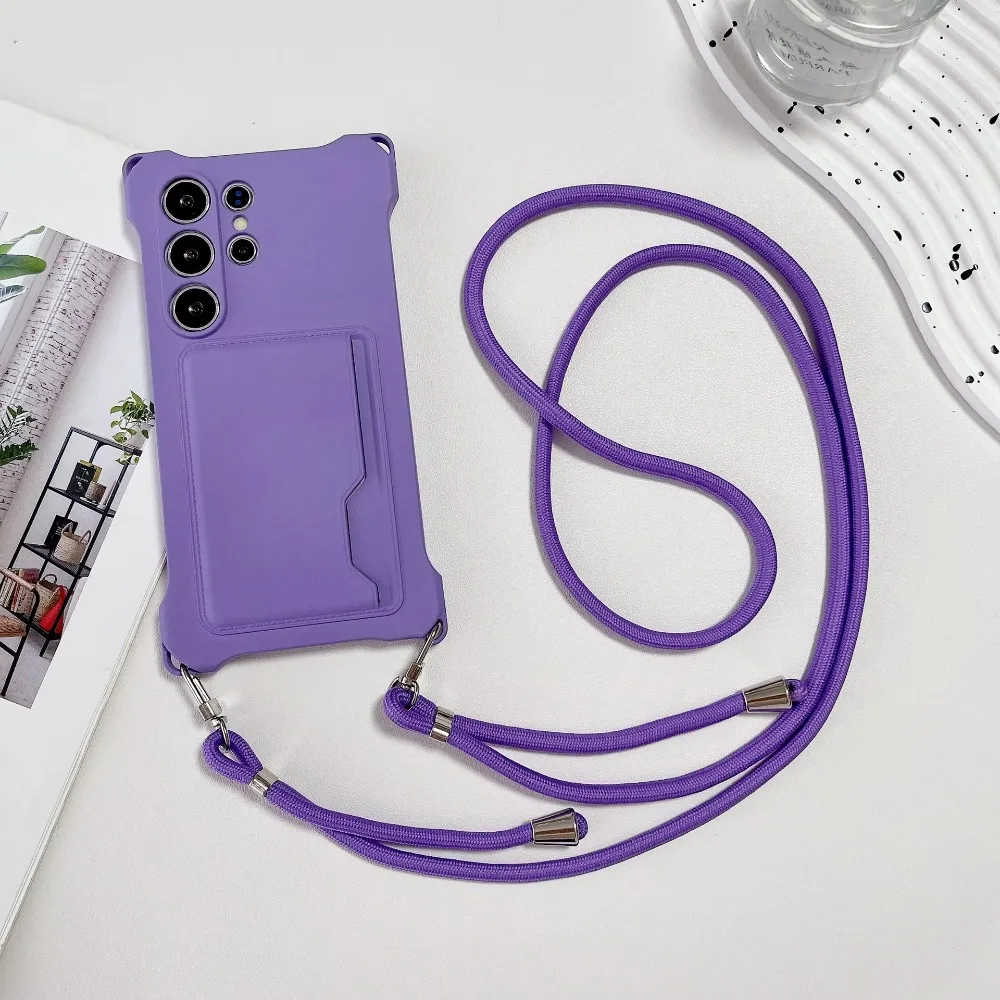 (roxo, Galaxy S22 Ultra 5g) Capa De Silicone Macio Para Celular Com Compartimento Para Cartão Sim, Cordão E Proteção Contra Impactos.