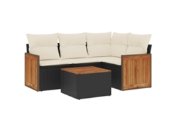 Conjunto de 5 Sofás de Jardim com Almofadões Vime Pe Preto MAISON EXCLUSIVE (5 pcs)