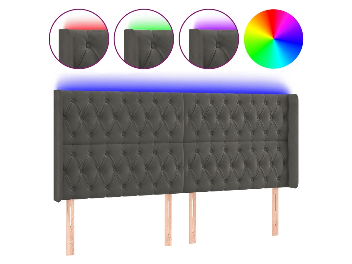 Cabeceira com Led Veludo Cinza Escuro MAISON EXCLUSIVE (203x16x118 cm)