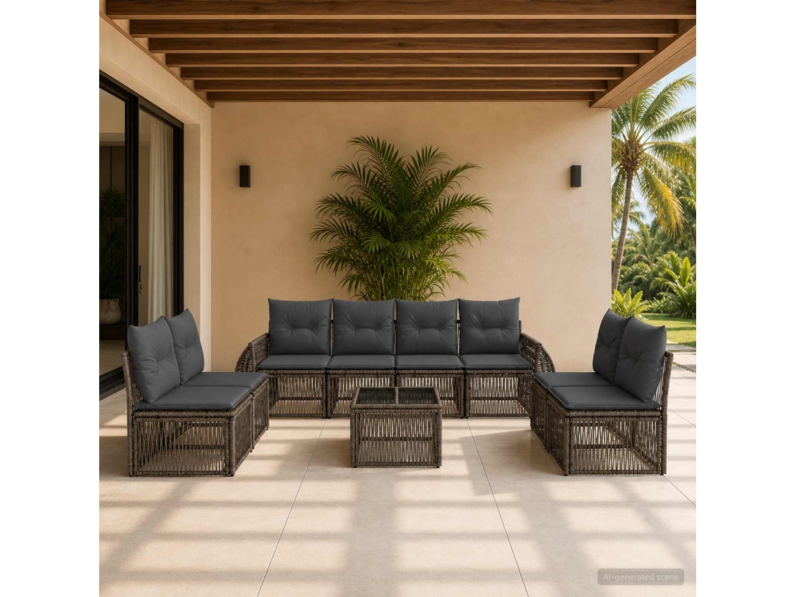 Vidaxl Conjunto De Sofá De Jardim 9 Unid. Cinza E Cinza Escuro Vime Pe