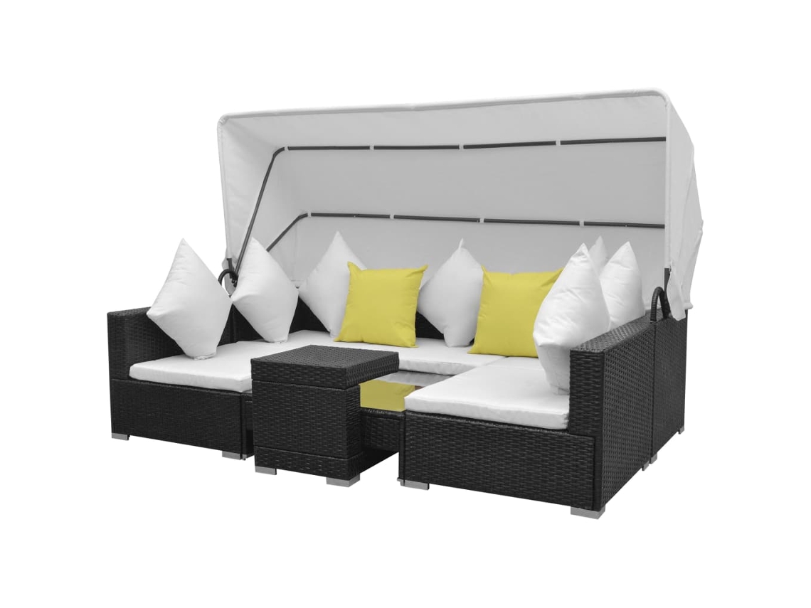 Conjunto de 7 Pcs Sofá para Jardim com Toldo Vime Pe Preto MAISON EXCLUSIVE