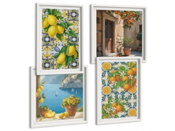 Composição De Quadros Limões, Flores, Laranjas, Itália Moldura Branca Pinturas De Quarto Espelharte (conjunto De 4 Imagens)